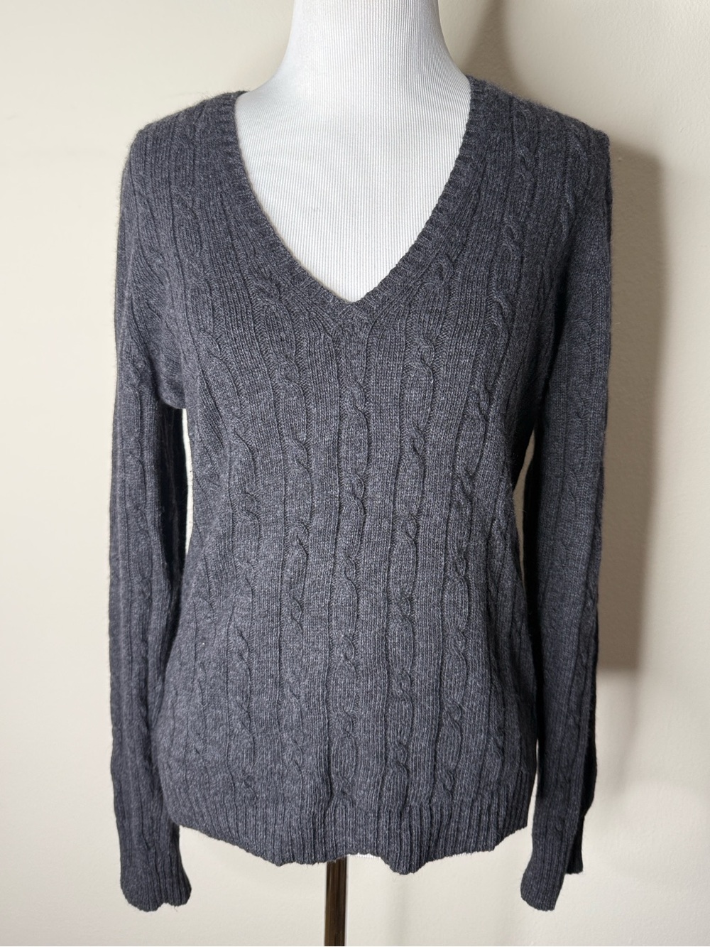 J. Crew Vintage Gray Cable Knit V-Neck Sweater